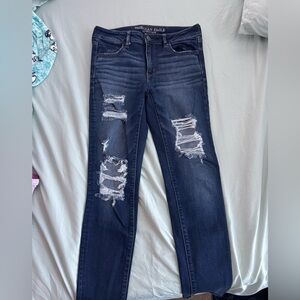 American Eagle Super Stretch Dark Wash Distressed Jeggings Size 10